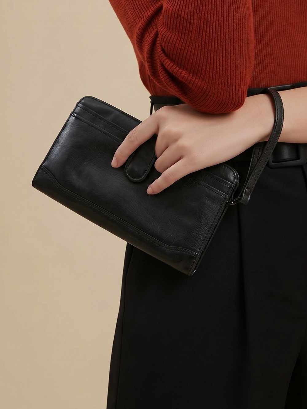 Leather clutch with wristlet
